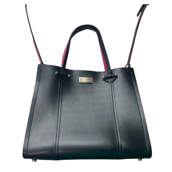 Kate Spade Arbour Hill Kyra Sweetheart Crossbody Hand Bag Black Pink Leather*Rea - Picture 1 of 16